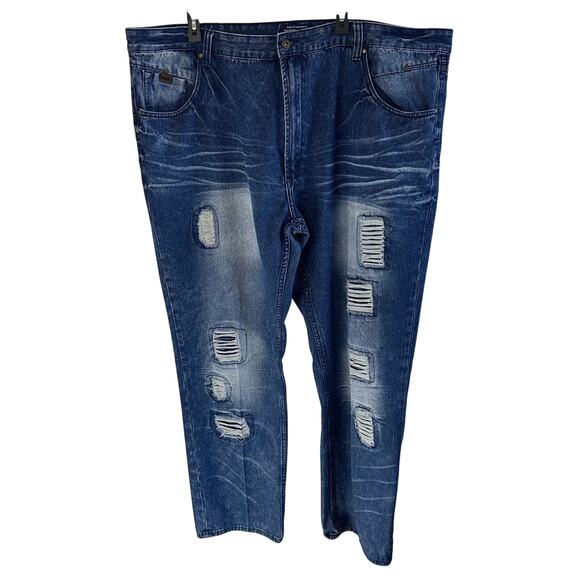 Mens perish nation distressed dark blue cotton jeans plus size 50 - Picture 1 of 7